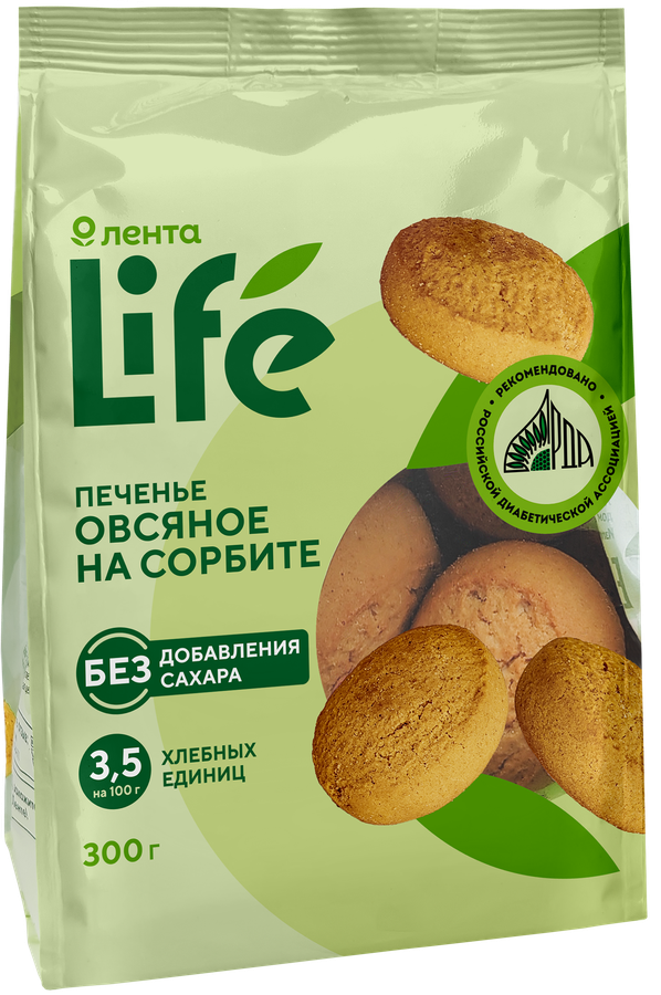 Печенье овсяное ЛЕНТА LIFE на сорбите, 300г, предпросмотр