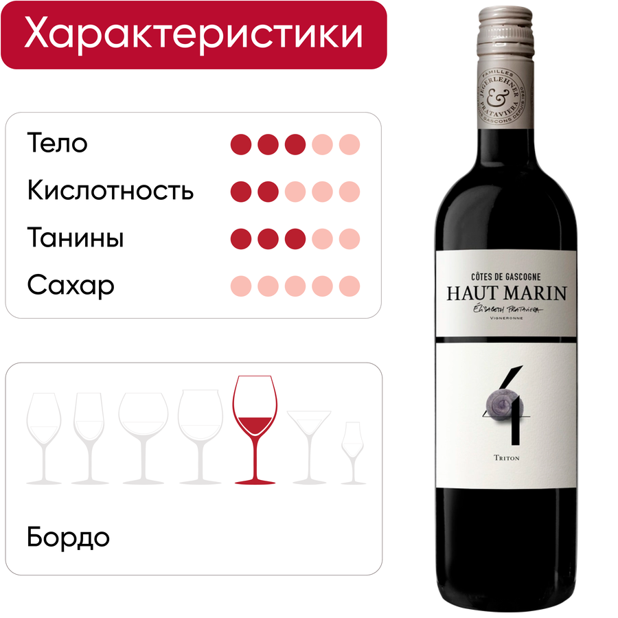 Вино HAUT MARIN Triton Мерло Каберне Совиньон ординарное красное сухое, 0.75л, предпросмотр