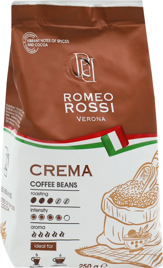 Кофе зерновой ROMEO ROSSI Crema натуральный жареный, 250г, предпросмотр