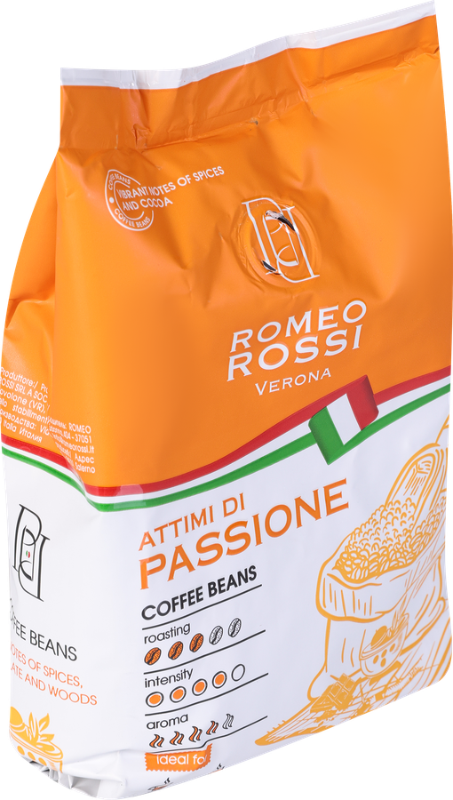 Кофе зерновой ROMEO ROSSI Attimi Di Passione натуральный жареный с кофеином, 250г, предпросмотр