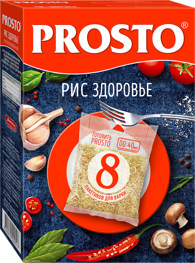 Рис длиннозерный PROSTO Здоровье, нешлифованный очищенный 1-й сорт, в пакетиках, 8х62,5г, превью