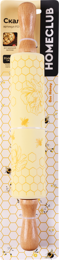Скалка HOMECLUB Bee Honey 31см, силикон, дерево, Арт. FO-S4, превью