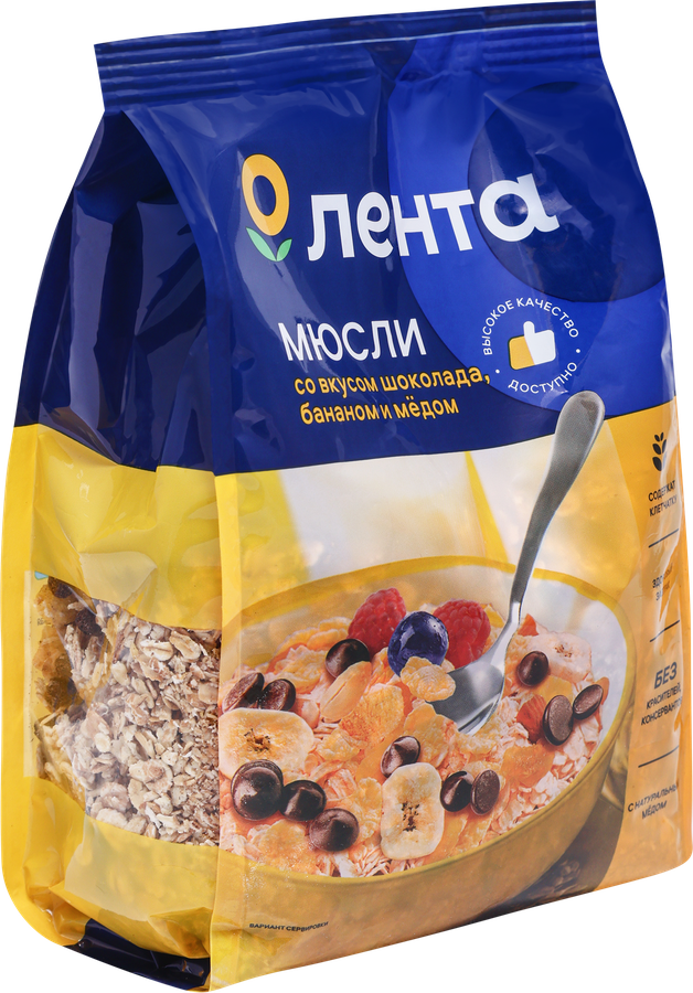 Мюсли ЛЕНТА Со вкусом шоколада, с бананом и медом, 400г, превью