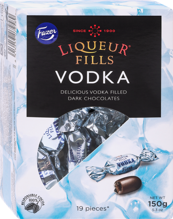 Конфеты шоколадные FAZER Liqueur fills vodka с алкогольной начинкой, 150г, предпросмотр