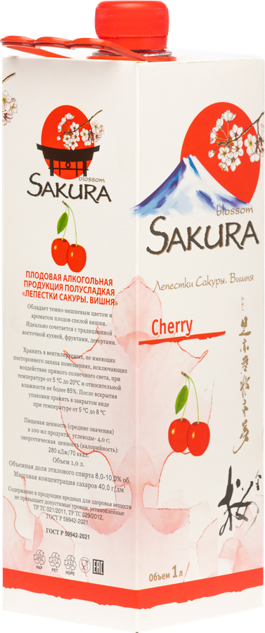 Продукция плодовая алкогольная ЛЕПЕСТКИ САКУРЫ Вишня полусладкая, 1л, предпросмотр