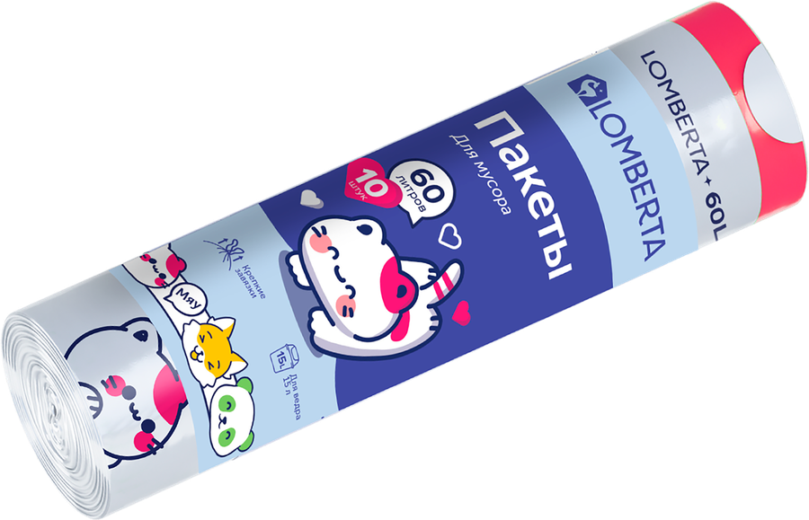 Пакет для мусора LOMBERTA Anime 55x64см, с затяжкой, 60л, Арт. 723233, 10шт, предпросмотр
