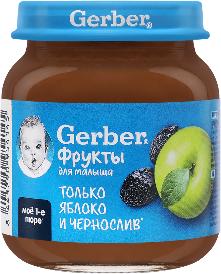 Пюре фруктовое GERBER Яблоко и чернослив, с 5 месяцев, 125г, превью