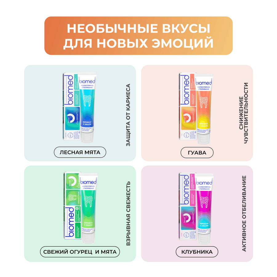 Зубная паста BIOMED Healthywhite Отбеливание и восстановление эмали Гуава, 65г, превью