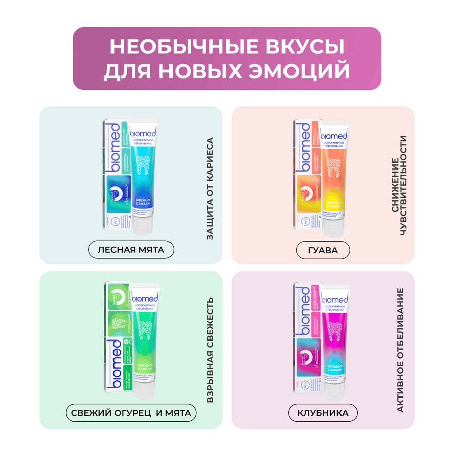 Зубная паста BIOMED Healthywhite Отбеливание и восстановление эмали Клубника, 65г, предпросмотр
