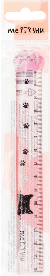 Линейка MESHU Paw 15см, пластиковая, тонированная, с блестками, предпросмотр