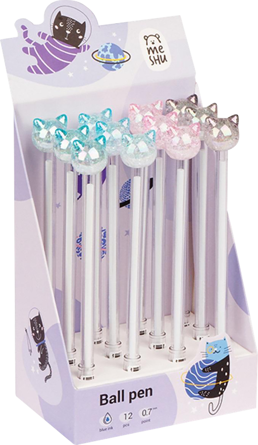 Ручка шариковая MESHU Crystal Kitten, синий, 0,7мм, с топпером, в ассортименте, предпросмотр