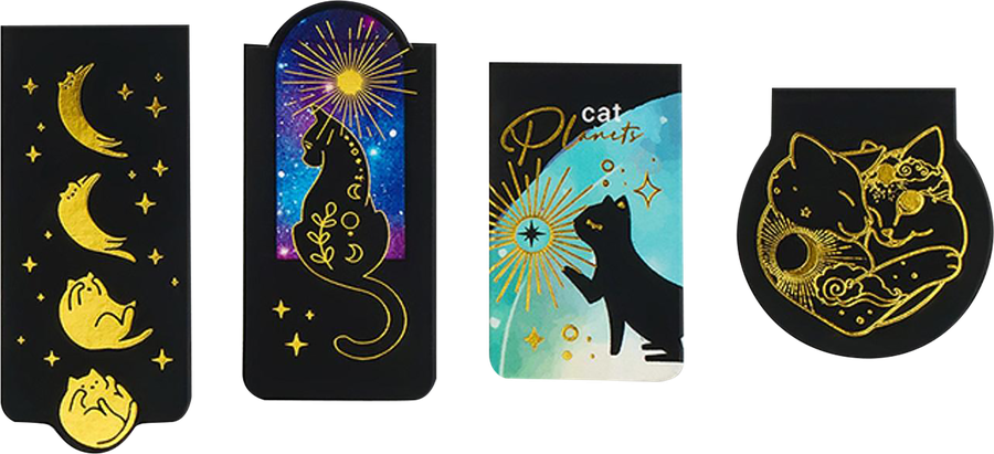 Закладки магнитные для книг MESHU Moon cat, софт-тач, фольга, 4шт, превью