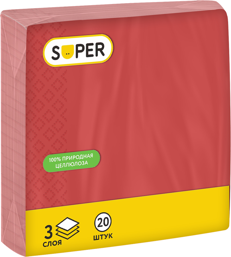 Салфетки бумажные SUPER Цветные 3-слоя, 33х33см, 20шт, предпросмотр