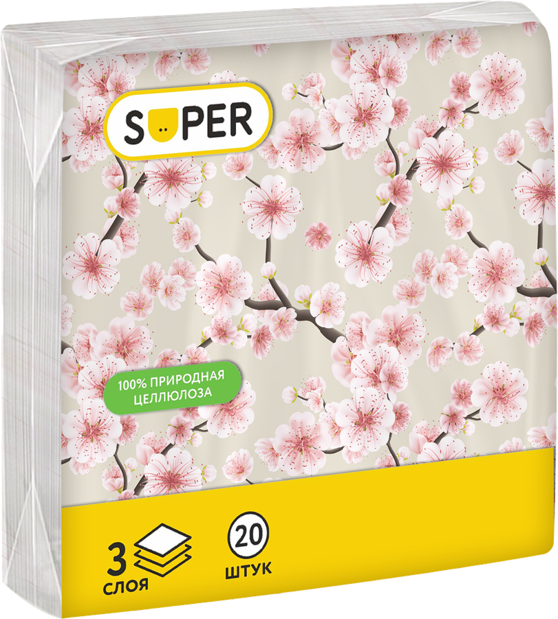 Салфетки бумажные SUPER Вдохновение 3-слоя, 33х33см, 20шт, предпросмотр