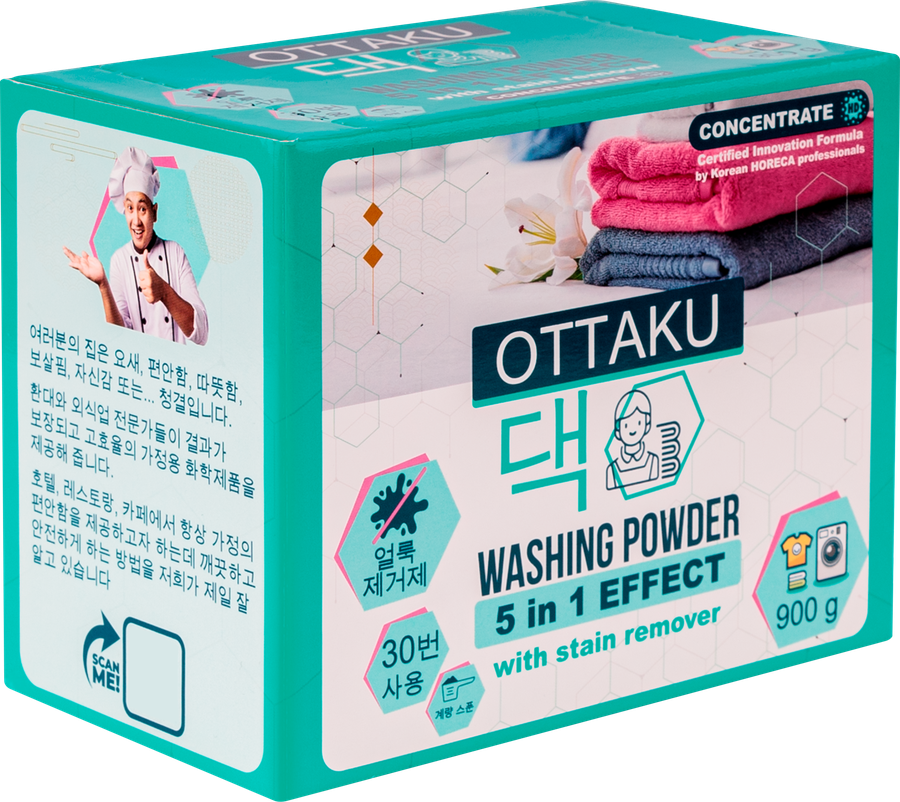 Стиральный порошок OTTAKU Effect 5в1 концентрированный, универсальный с пятновыводителем, 900г, предпросмотр