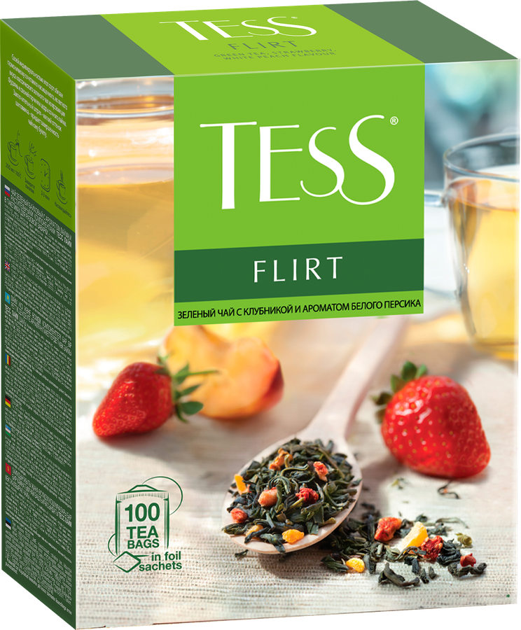 Чай зеленый TESS со вкусом белого персика и клубники, 100пак, предпросмотр