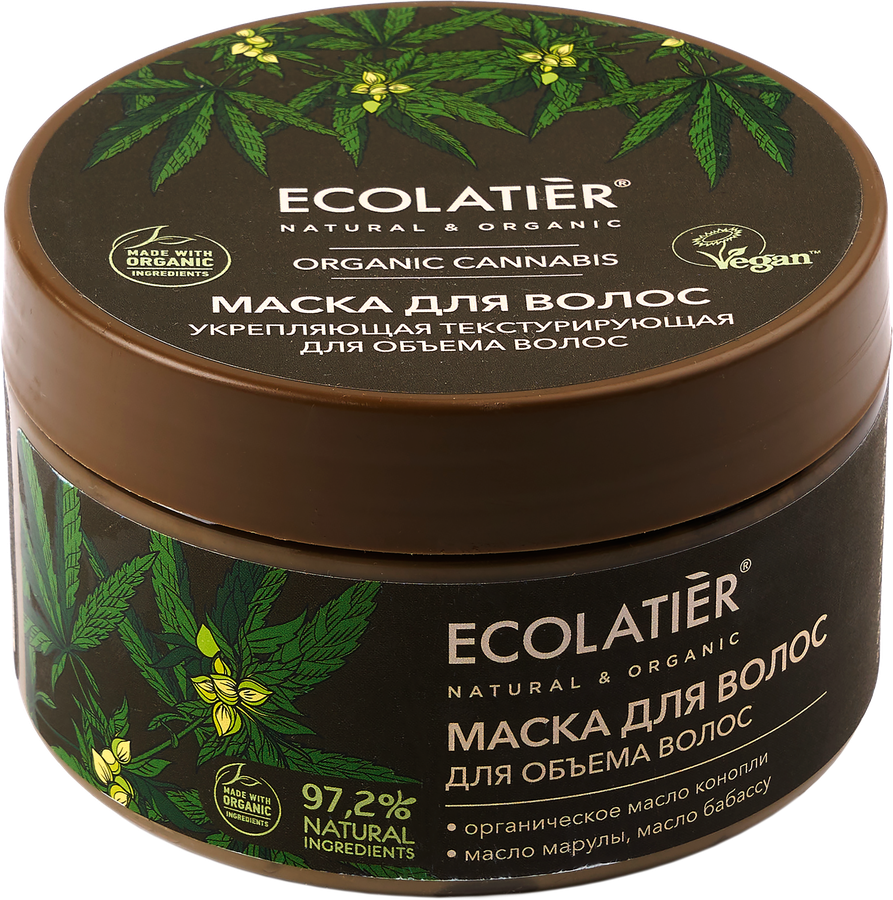 Маска для волос ECOLATIER Organic cannabis текстурирующая для объема, 250мл, превью