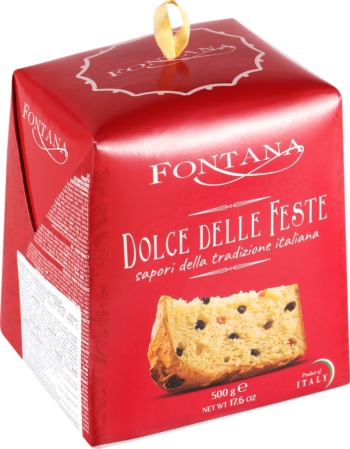 Кулич FONTANA Dolce Delle Feste Панеттоне с изюмом и цукатами, 500г, предпросмотр