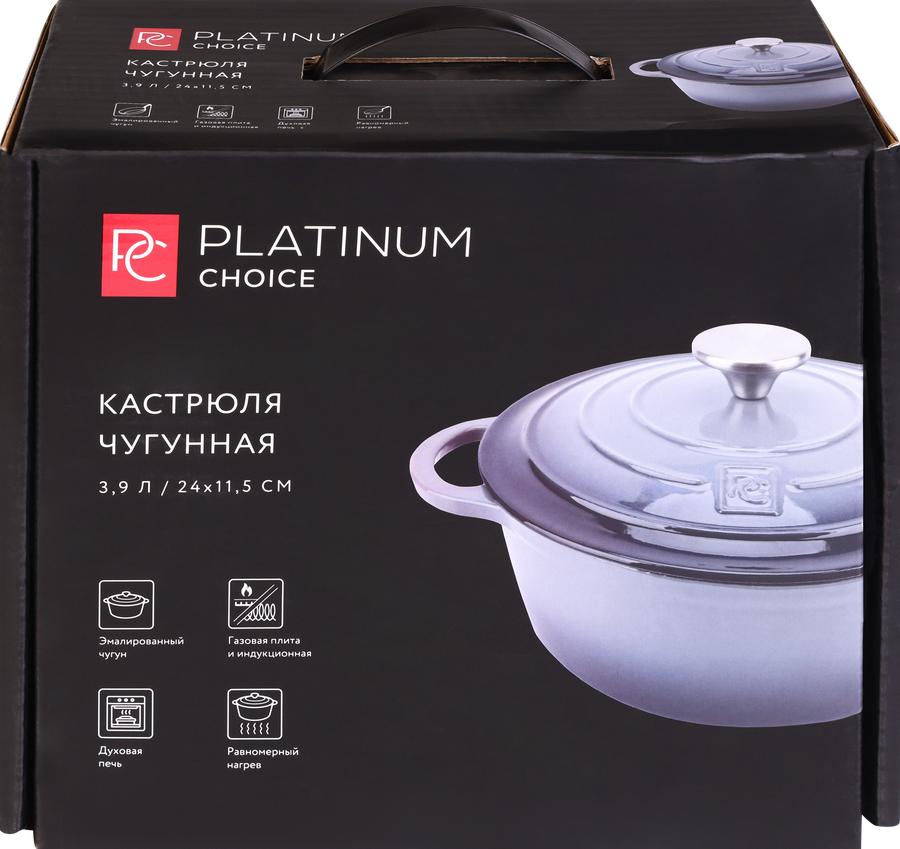 Кастрюля PLATINUM CHOICE индукция, эмаль, чугун, 3.9л, Арт. RL-CI2, предпросмотр