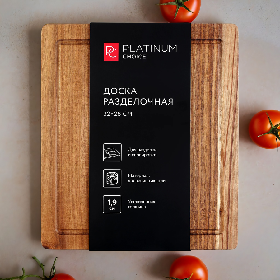 Доска разделочная PLATINUM CHOICE 32х28х1,9см, акация, Арт. AS-B1, предпросмотр