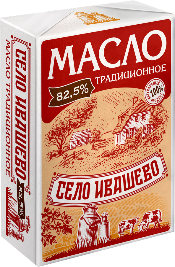 Масло сладкосливочное СЕЛО ИВАШЕВО Традиционное несоленое 82,5%, без змж, 180г, превью