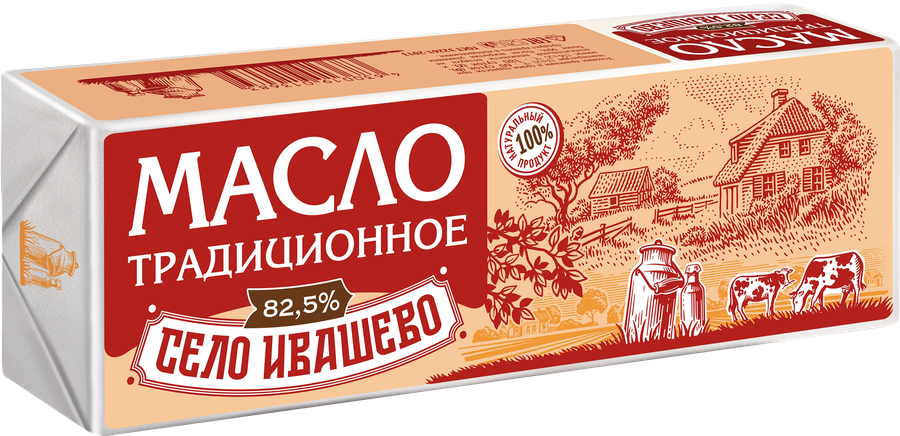 Масло сладкосливочное СЕЛО ИВАШЕВО Традиционное несоленое 82,5%, без змж, 450г, превью