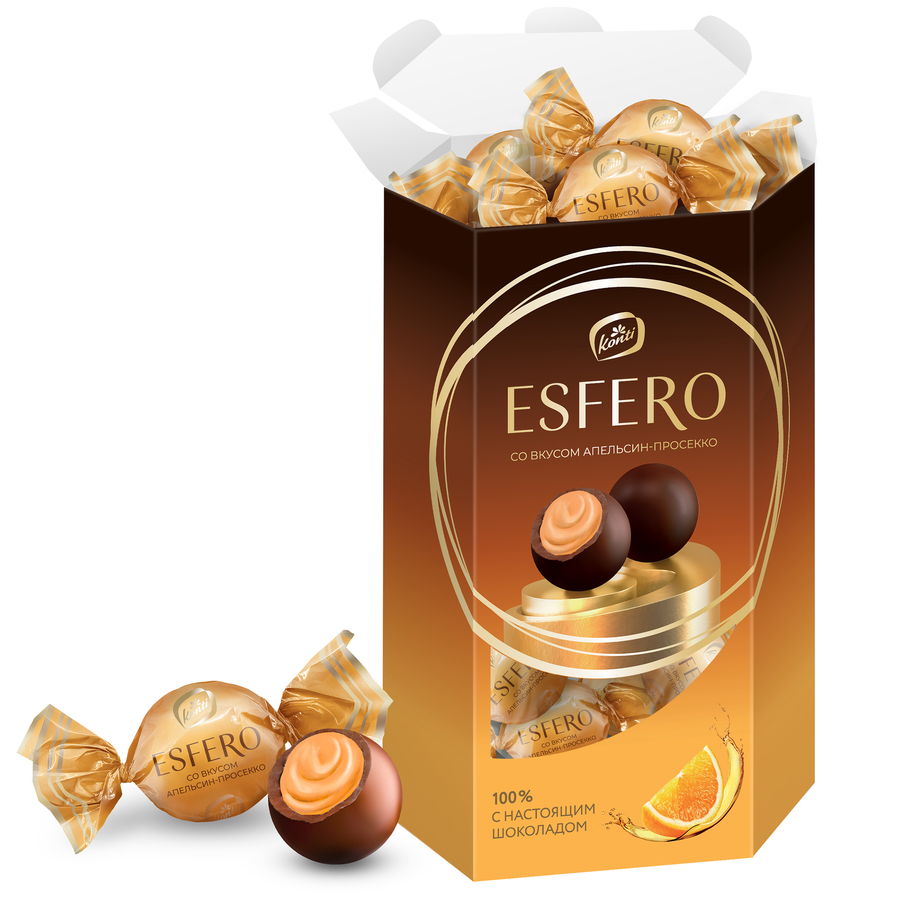 Конфеты ESFERO из молочного шоколада со вкусом апельсин-просекко, 186г, превью