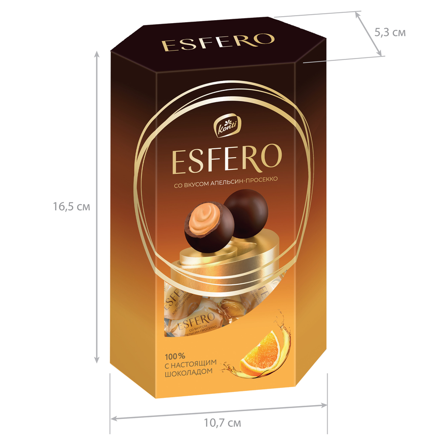 Конфеты ESFERO из молочного шоколада со вкусом апельсин-просекко, 186г, превью