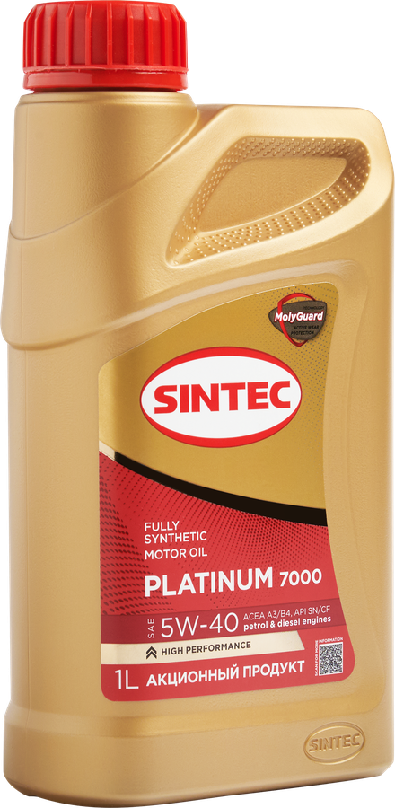Масло моторное SINTEC Platinum 7000 Акция 4+1&nbsp;5W-40&nbsp;A3/B4&nbsp;SN/CF, 4л, предпросмотр