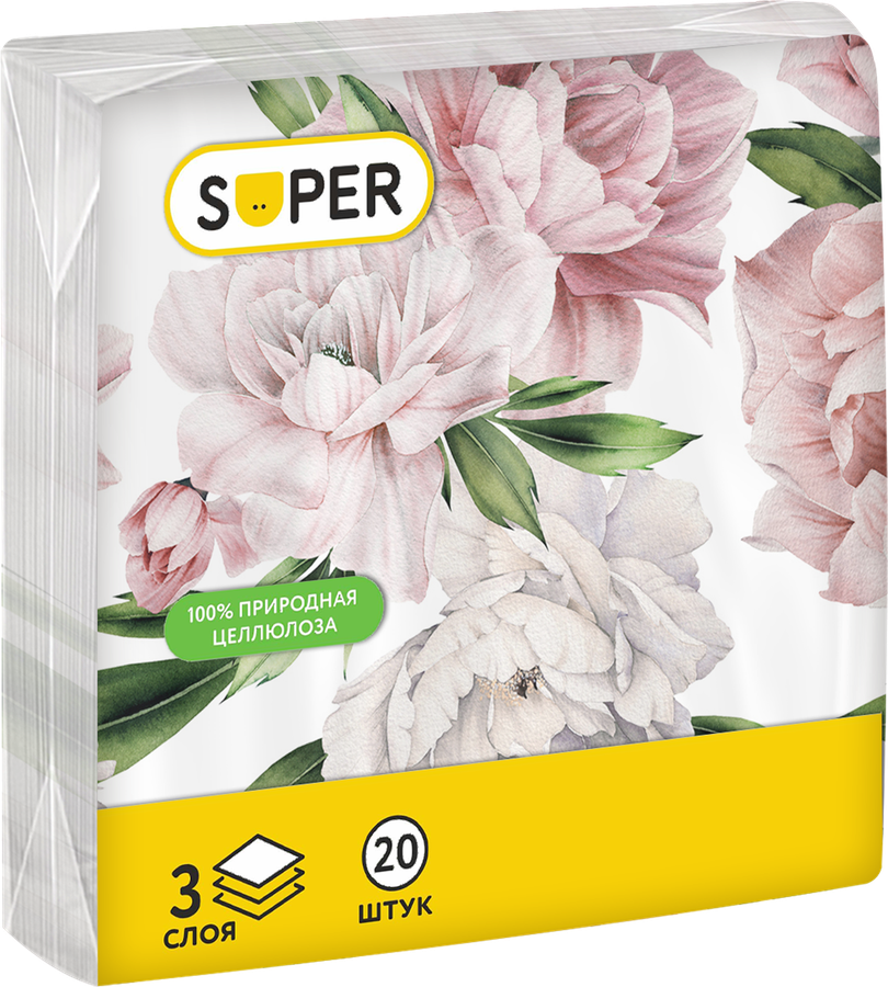 Салфетки бумажные SUPER Ретро 3-слоя, 33х33см, 20шт, превью