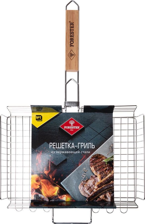 Решетка-гриль FORESTER Pro 26х35см, средняя усиленная с прессом для бургеров, Арт. BQ-N22Pro, превью