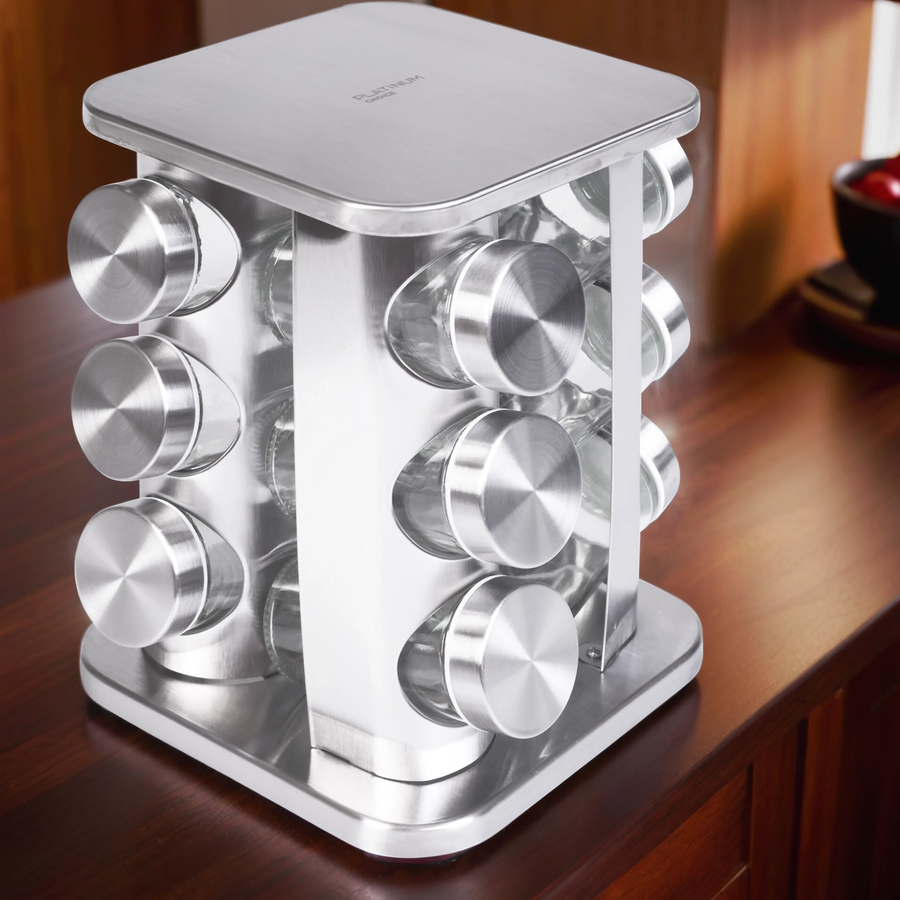 Набор банок для специй PLATINUM CHOICE Smart Cook, на подставке, нержавеющая сталь, Арт. SNL-1, 12шт, предпросмотр