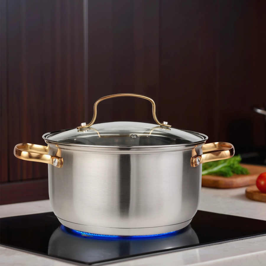 Кастрюля HOMECLUB Copper с крышкой, нержавеющая сталь, индукция, ручки матовое золото, 2л, Арт. GSG-02, превью