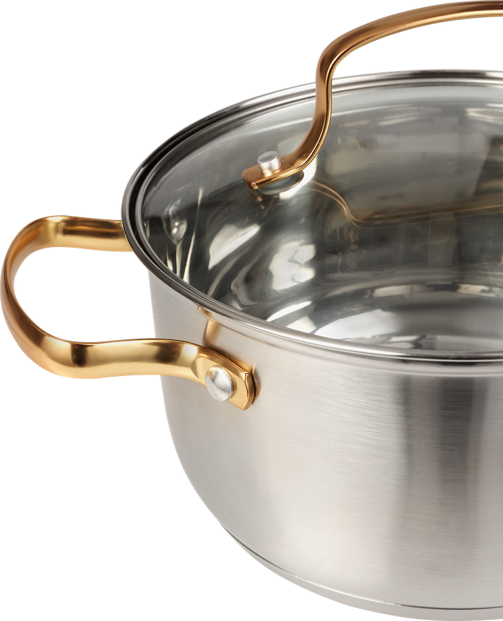 Кастрюля HOMECLUB Copper с крышкой, нержавеющая сталь, индукция, ручки матовое золото, 2л, Арт. GSG-02, предпросмотр