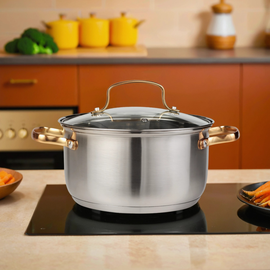 Кастрюля HOMECLUB Copper с крышкой, нержавеющая сталь, индукция, ручки матовое золото, 3л, Арт. GSG-03, предпросмотр