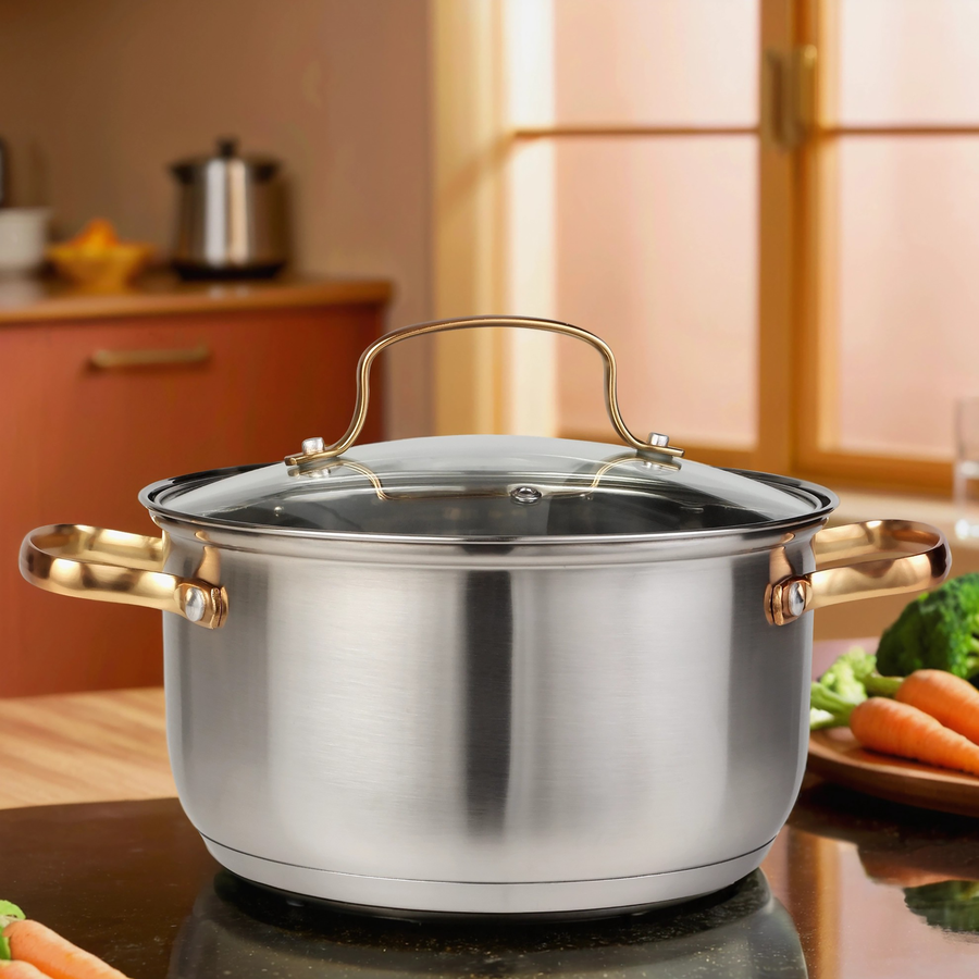Кастрюля HOMECLUB Copper с крышкой, нержавеющая сталь, индукция, ручки матовое золото, 5.5л, Арт. GSG-05, предпросмотр