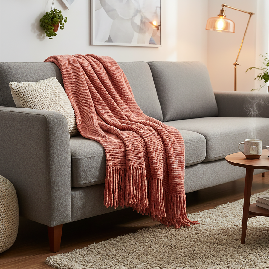 Плед HOMECLUB Cozy Autumn 120х160см, шенилл с кистями, Арт. HT-1, превью