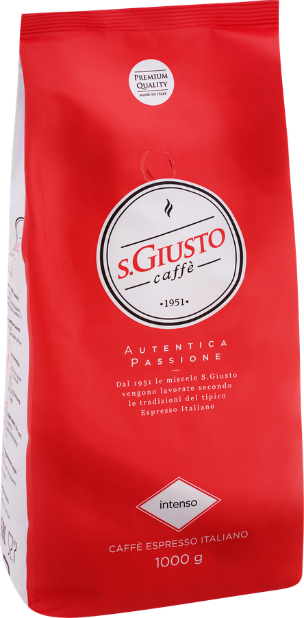 Кофе зерновой S.GIUSTO Intenso натуральный жареный с кофеином, 1кг, предпросмотр