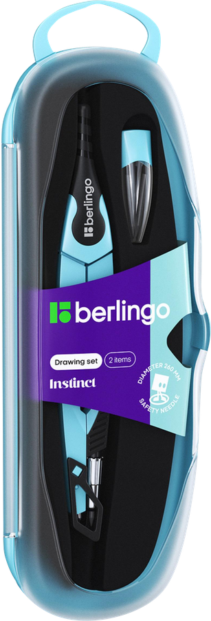 Готовальня BERLINGO Instinct циркуль 13,5см, аквамарин, пластиковый футляр, предпросмотр
