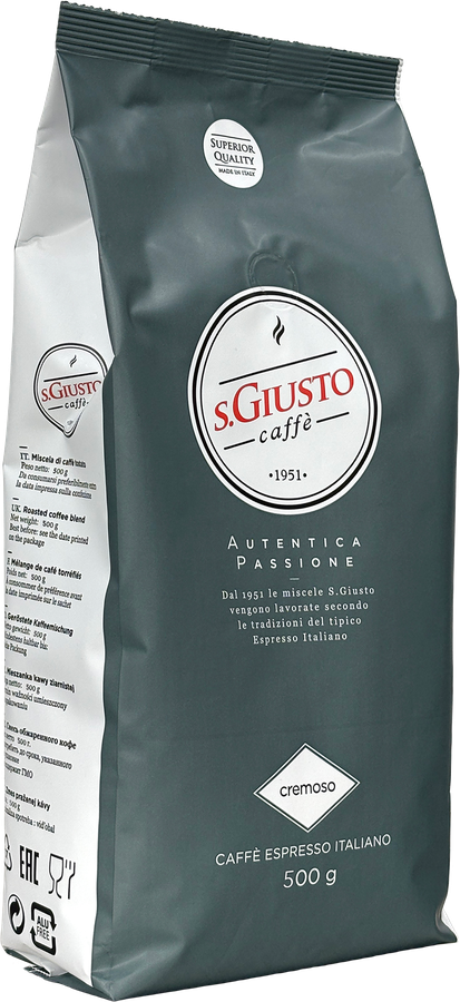 Кофе зерновой S.GIUSTO Cremoso натуральный жареный с кофеином, 500г, предпросмотр