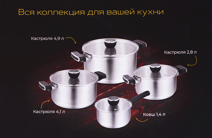 Кастрюля HOPPS Sonet, ручки soft-touch, нержавеющая сталь, 4.1л, Арт. HNSS-22, превью