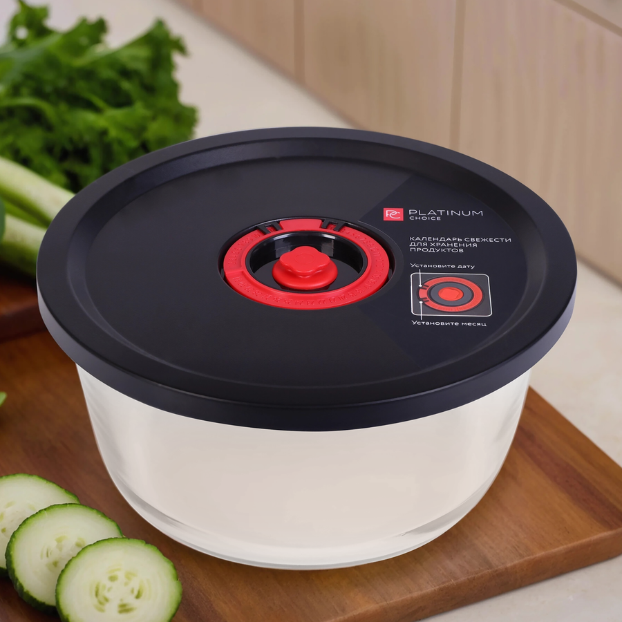 Контейнер PLATINUM CHOICE Smart Cook, герметичный, круглый, жаропрочное стекло, силикон, 1.55л, Арт. RKS-2, превью