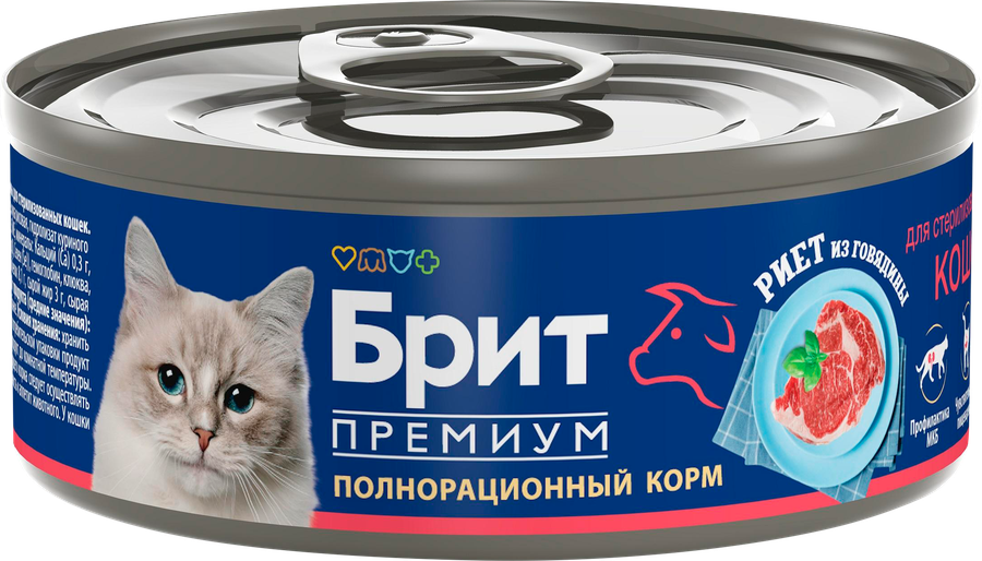 Корм консервированный для кошек BRIT PREMIUM Риет из говядины, для стерилизованных кошек, 100г, превью