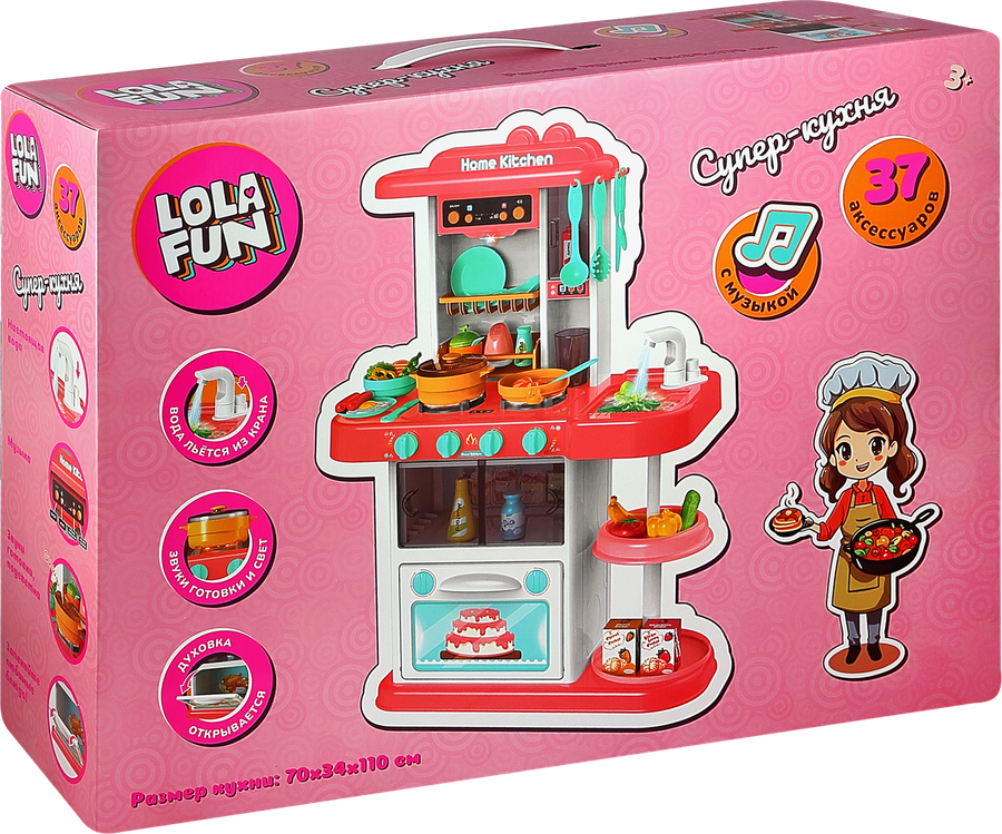 Набор игровой LOLAFUN Кухня со световыми и звуковыми эффектами, 70х34,2х110см, Арт. DW889-166, превью