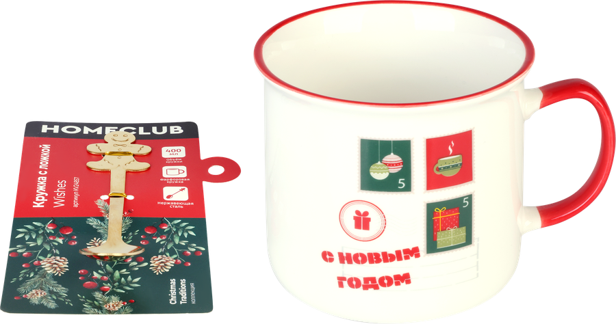 Кружка HOMECLUB Wishes, с ложкой, фарфор, 400мл, Арт. KV24857, превью