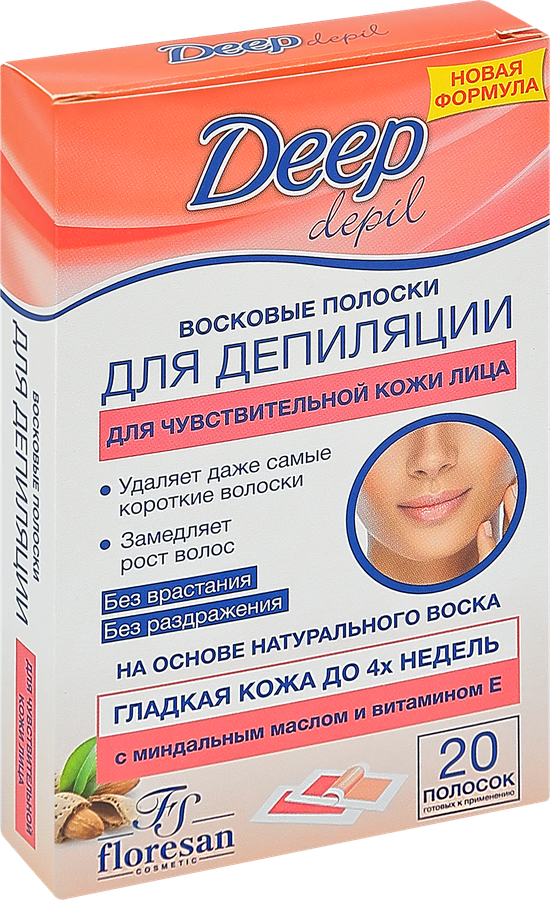 Полоски восковые для депиляции FLORESAN COSMETIC для чувствительной кожи лица, 20шт, предпросмотр