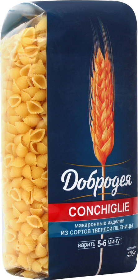 Макароны ДОБРОДЕЯ Conchiglie группа А высший сорт, 400г, предпросмотр