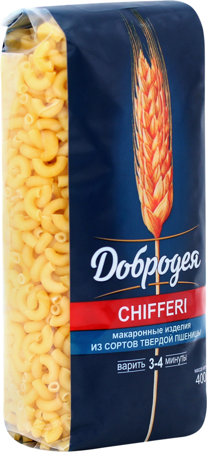Макароны ДОБРОДЕЯ Chifferi группа А высший сорт, 400г, предпросмотр