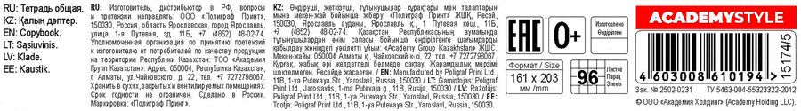 Тетрадь общая ACADEMY STYLE Кричащий кот, 48 листов, в клетку, обложка картон, Арт. 15174/5, предпросмотр
