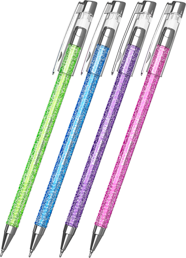 Набор шариковых ручек ERICHKRAUSE Ultra-20 Stick Glitter 0.7, синий, 4шт, предпросмотр